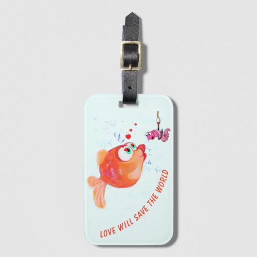 Funny Fish and Worm Bagagelabel Custom Jouw tekst (Voorkant (verticaal))