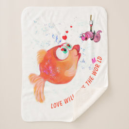 Funny Fish and Worm Caroon Baby Sherpa Blanket Deken