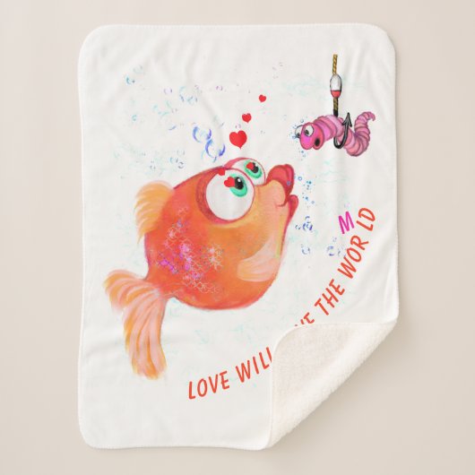 Funny Fish and Worm Caroon Baby Sherpa Blanket Deken (Voorkant)