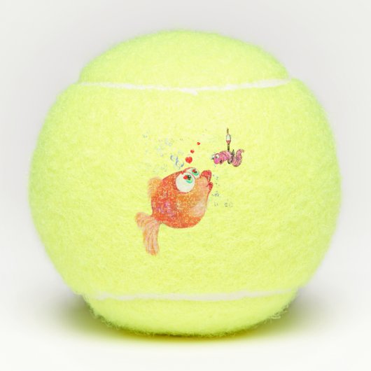 Funny Fish and Worm Love Cartoon Tennis Balls Tennisballen (Voorkant)
