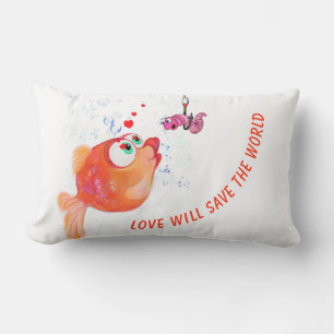Funny Fish and Worm Love Lumbar Pillow Cartoon Kussen