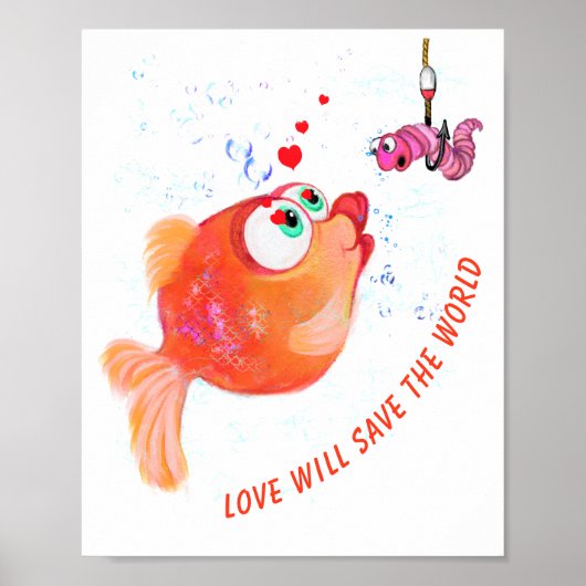 Funny Fish and Worm Love Poster Romantic (Voorkant)