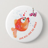 Funny Fish and Worm Love Romantic Cartoon Button (Voorkant)