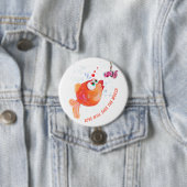 Funny Fish and Worm Love Romantic Cartoon Button (In situ)
