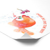 Funny Fish and Worm Love Romantic Cartoon Drawing Foto Afdruk (Hoek)