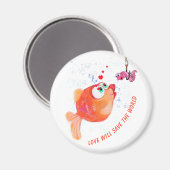 Funny Fish and Worm Love Romantic Cartoon Drawing Magneet (Voorkant / Achterkant)