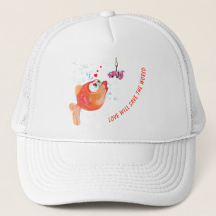 Funny Fish and Worm Love Romantic Cartoon Drawing  Trucker Pet