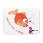Funny Fish and Worm Love Romantic Cartoon Magnet Magneet (Horizontaal)