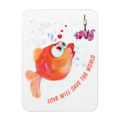 Funny Fish and Worm Love Romantic Cartoon Magnet Magneet (Verticaal)