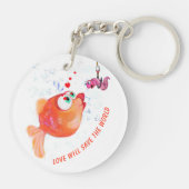 Funny Fish and Worm Love Romantic Cartoon Sleutelh Sleutelhanger (Achterkant)