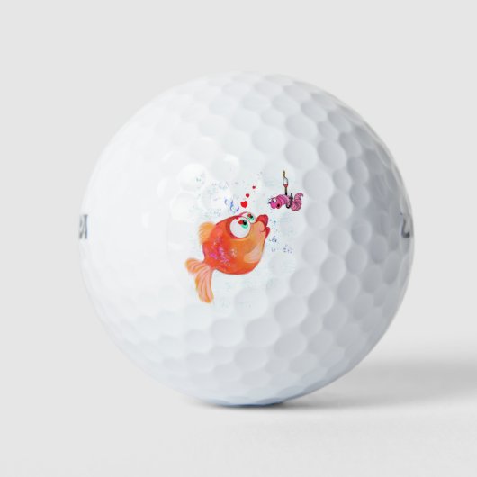Funny Fish and Worm Love Romantic Golf Balls Golfballen (Voorkant)