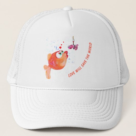 Funny Fish and Worm Love Romantic Trucker Hat Trucker Pet (Voorkant)