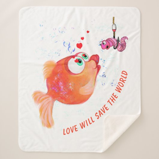 Funny Fish and Worm Love Sherpa Blanket Cartoon Deken (Voorkant)