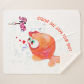 Funny Fish and Worm Love Sherpa Blanket Cartoon Deken (Voorkant (horizontaal))