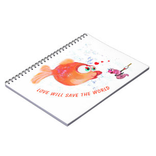 Funny Fish and Worm Notitieboek Romantic Cartoon