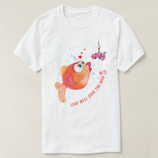 Funny Fish and Worm Playful T-Shirt (Design voorkant)