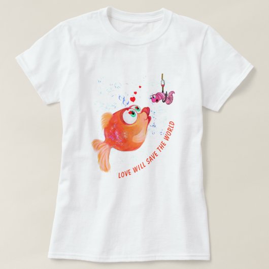 Funny Fish and Worm T-Shirt Love Romantic (Design voorkant)