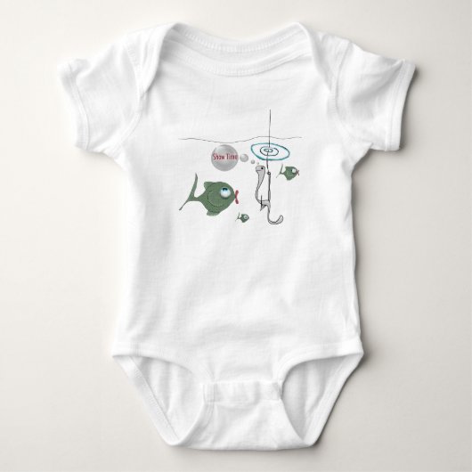Funny Fish Baby Creeper, White Romper (Voorkant)