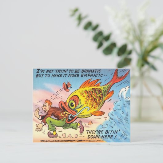 Funny Fish Briefkaart Fisherman Vist Cartoon (Staand voorkant)