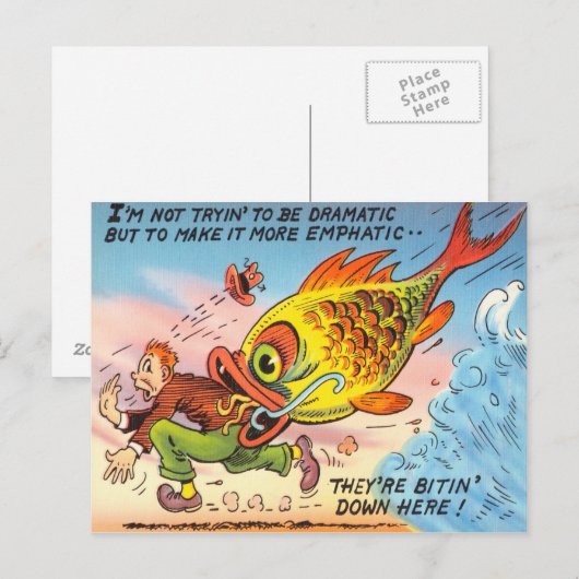 Funny Fish Briefkaart Fisherman Vist Cartoon (Voorkant / Achterkant)