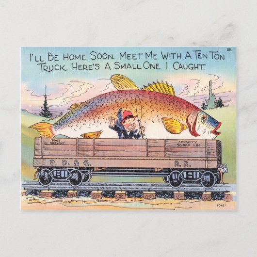 Funny Fish Briefkaart Fisherman Vist Cartoon (Voorkant)
