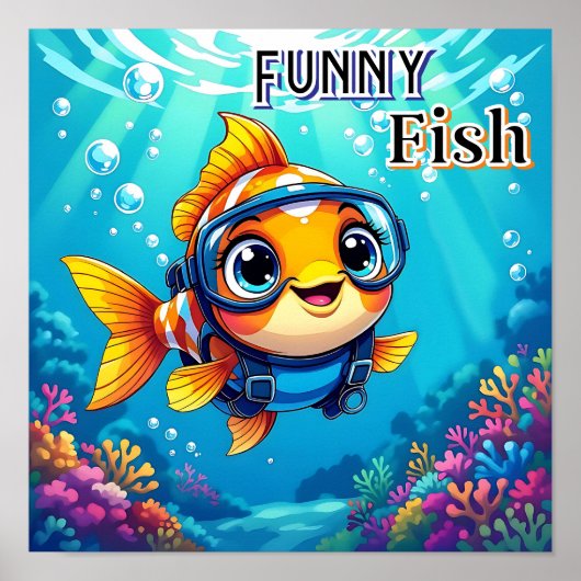 Funny Fish | Cute Cartoon Kid's Nursery Art Poster (Voorkant)