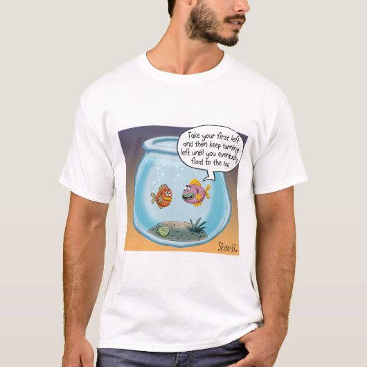 Funny Fish Direction cartoon over leven en dood T-shirt (Voorkant)