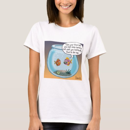Funny Fish Direction cartoon over leven en dood T-shirt (Voorkant)