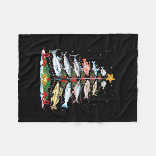 Funny Fish Fishing Rod Christmas Tree Lights Fleece Deken (Voorkant (Horizontaal))