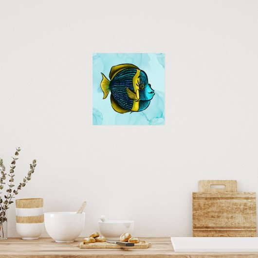 Funny Fish in Ocean under the Zee Poster (Keuken)