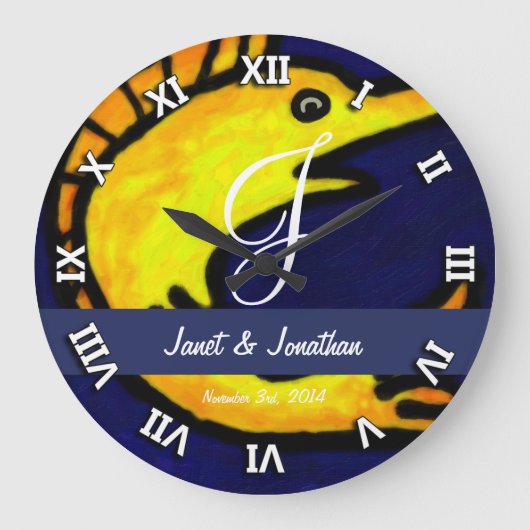 Funny Fish Monogram Grote Klok (Voorkant)