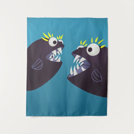 Funny Fish Monsters die Kinder spreken Wandkleed (Voorkant)