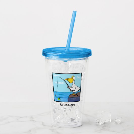 Funny fish pelican cartoon acryl drinkbeker (Achterkant ijs)
