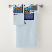 Funny fish pelican cartoon bad handdoek (Insitu)