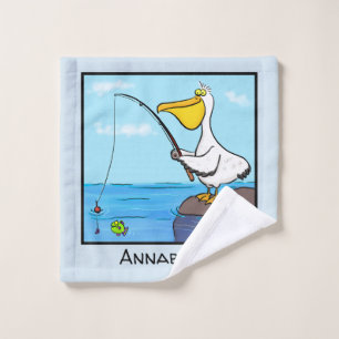 Funny fish pelican cartoon bad handdoek