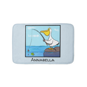 Funny fish pelican cartoon badmat