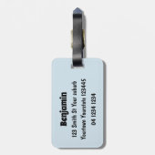 Funny fish pelican cartoon bagagelabel (Achterkant verticaal)