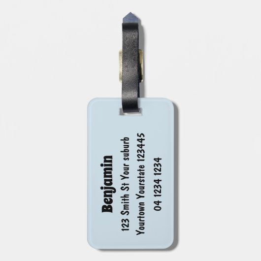 Funny fish pelican cartoon bagagelabel (Achterkant verticaal)