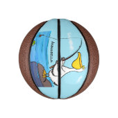Funny fish pelican cartoon basketbal (Verticaal)