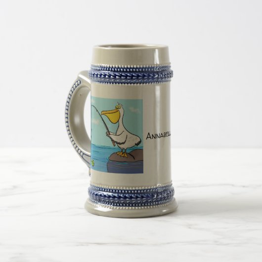 Funny fish pelican cartoon bierpul (Voorkant links)