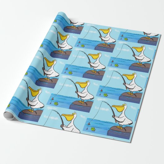Funny fish pelican cartoon cadeaupapier (Uitgerold)