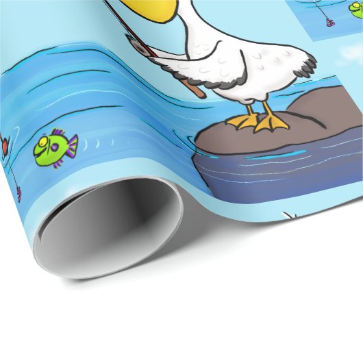 Funny fish pelican cartoon cadeaupapier (Rol Hoek)
