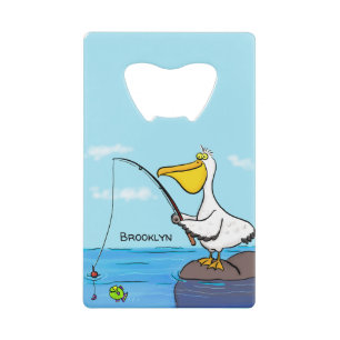 Funny fish pelican cartoon creditkaart flessenopener