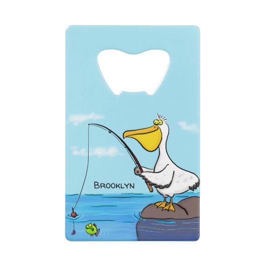 Funny fish pelican cartoon creditkaart flessenopener (Voorkant)