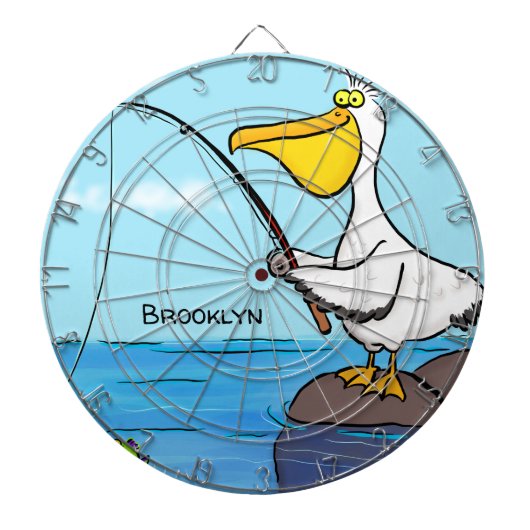 Funny fish pelican cartoon dartbord (Voorkant)