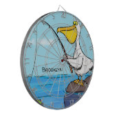 Funny fish pelican cartoon dartbord (Voorkant Links)
