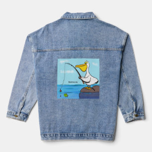 Funny fish pelican cartoon denim jacket