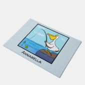 Funny fish pelican cartoon deurmat (Schuin)