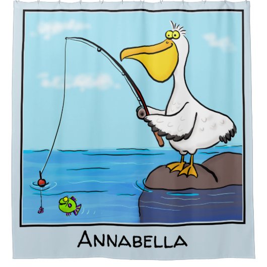 Funny fish pelican cartoon douchegordijn (Voorkant)
