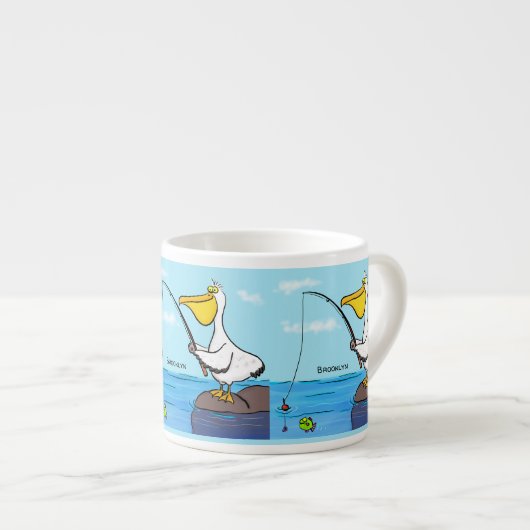Funny fish pelican cartoon espresso kop (Voorkant rechts)